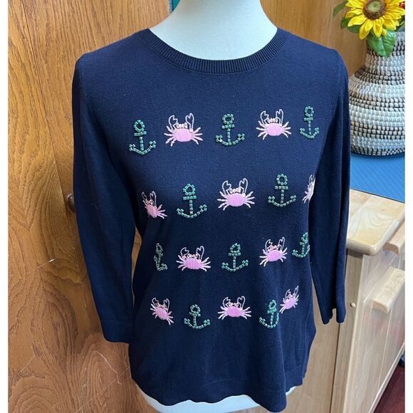EUC Talbots Anchor & Crab Sweater Size Medium #035 - Picture 1 of 5